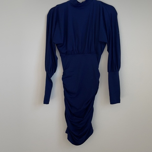 Susana Monaco mock neck ruched dark navy dress S - Picture 6 of 6